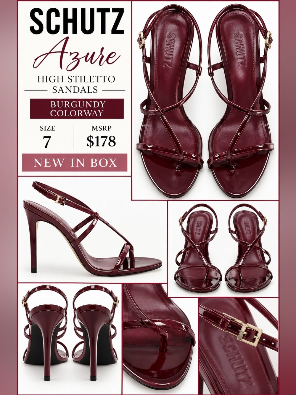 SCHUTZ Azure Burgundy Patent Leather High Stiletto Sandals - NIB